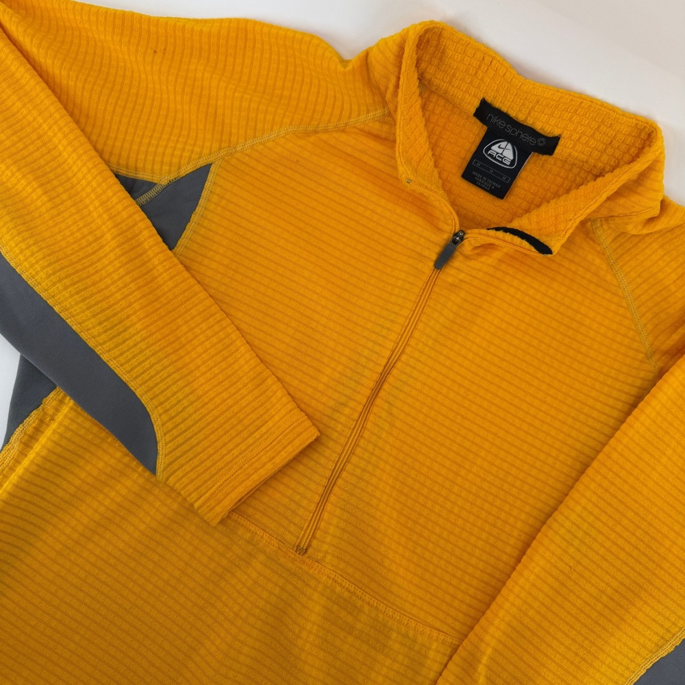 Nike ACG Pullover Mens Medium Yellow Oregon Series Sphere Waffle 1/4 Zip Thermal
